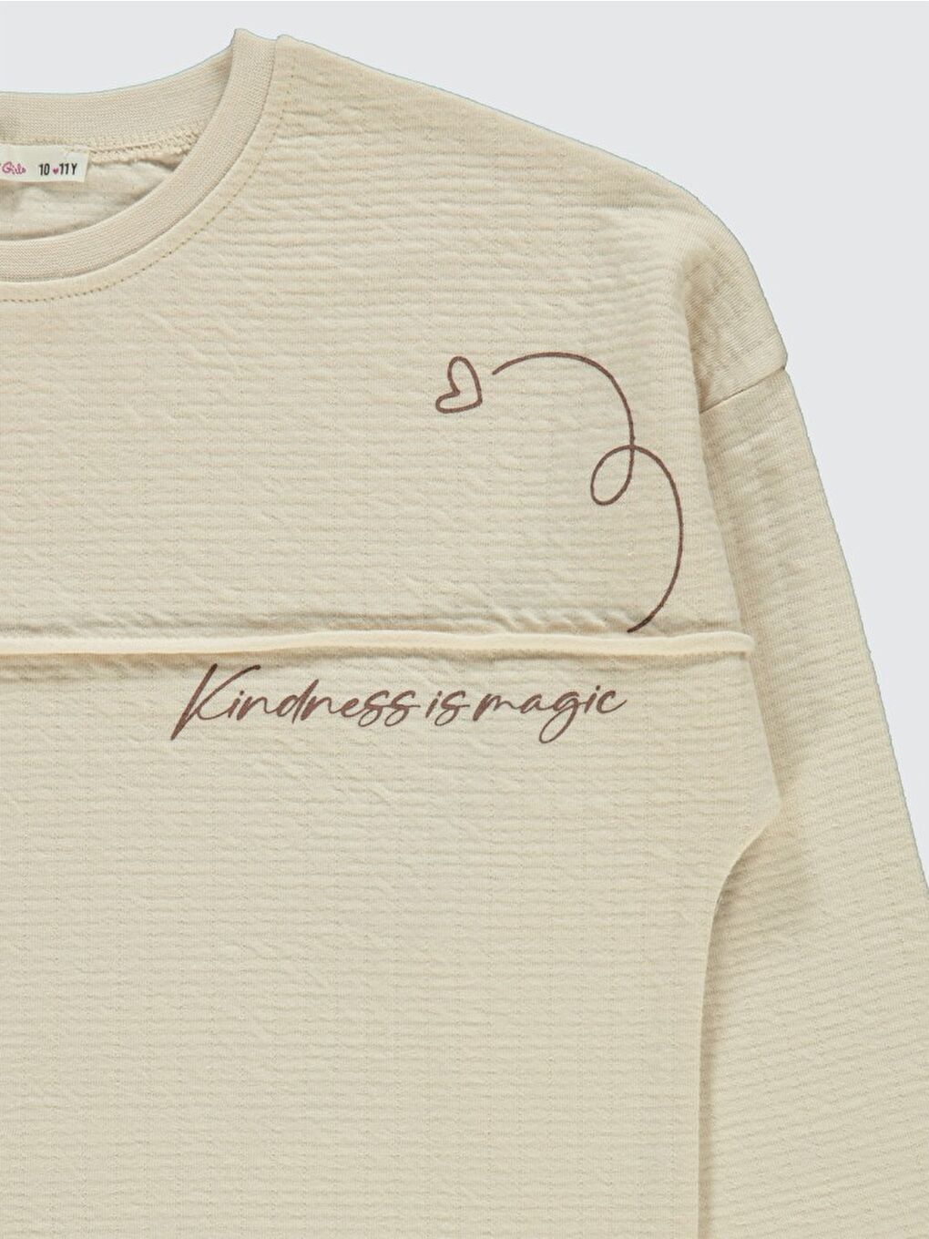 Bej Girls Kalp Baskılı 10-13 Yaş Sweatshirt-2