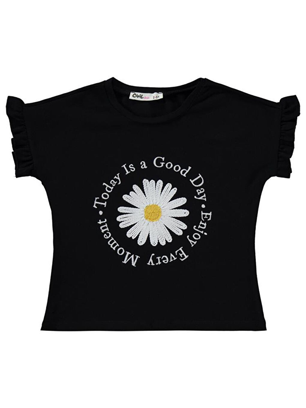 Siyah Girls Papatya Nakışlı 2-5 Yaş Takım-2