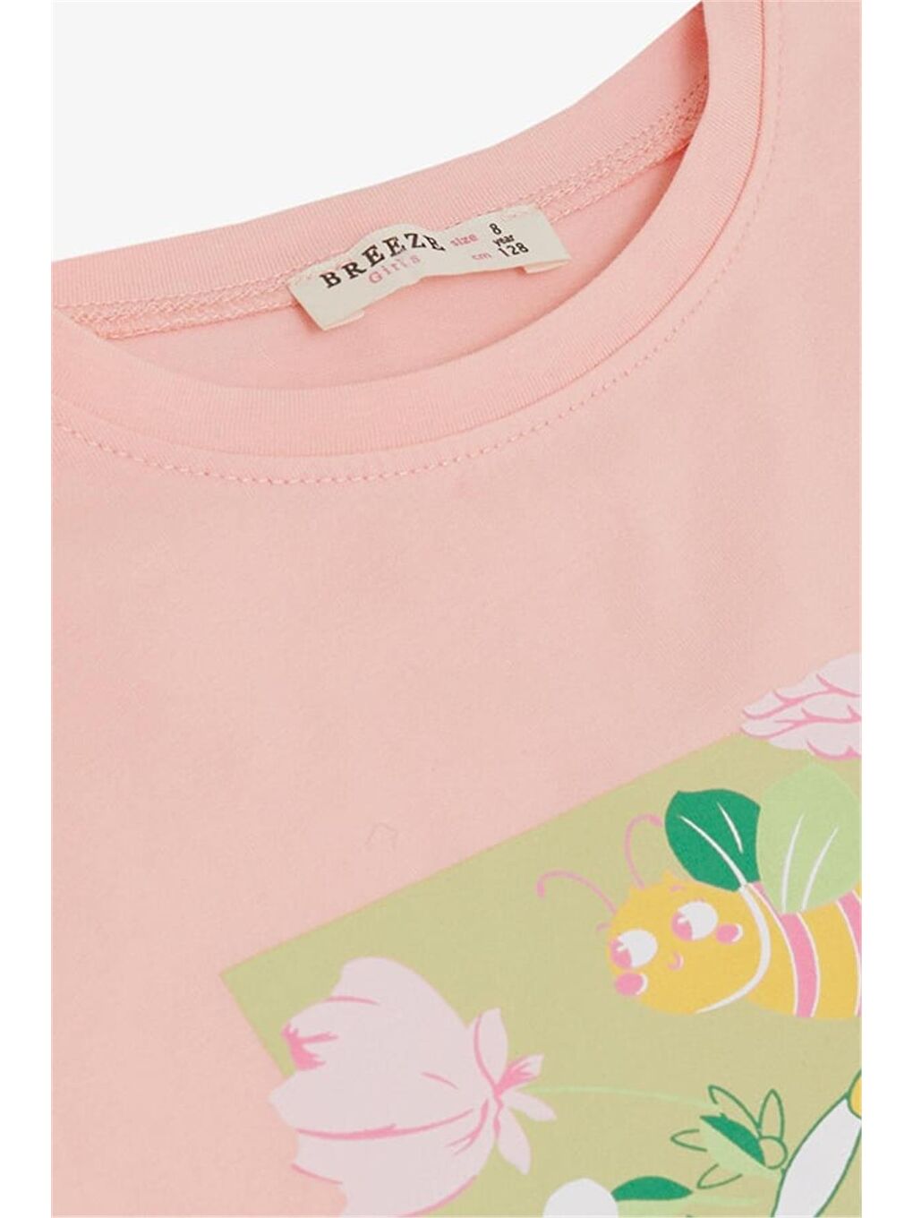 Pembe Kız Çocuk Tişört Crop Doğa Temalı Hayvancık Baskılı Somon (6-12 Yaş)-6