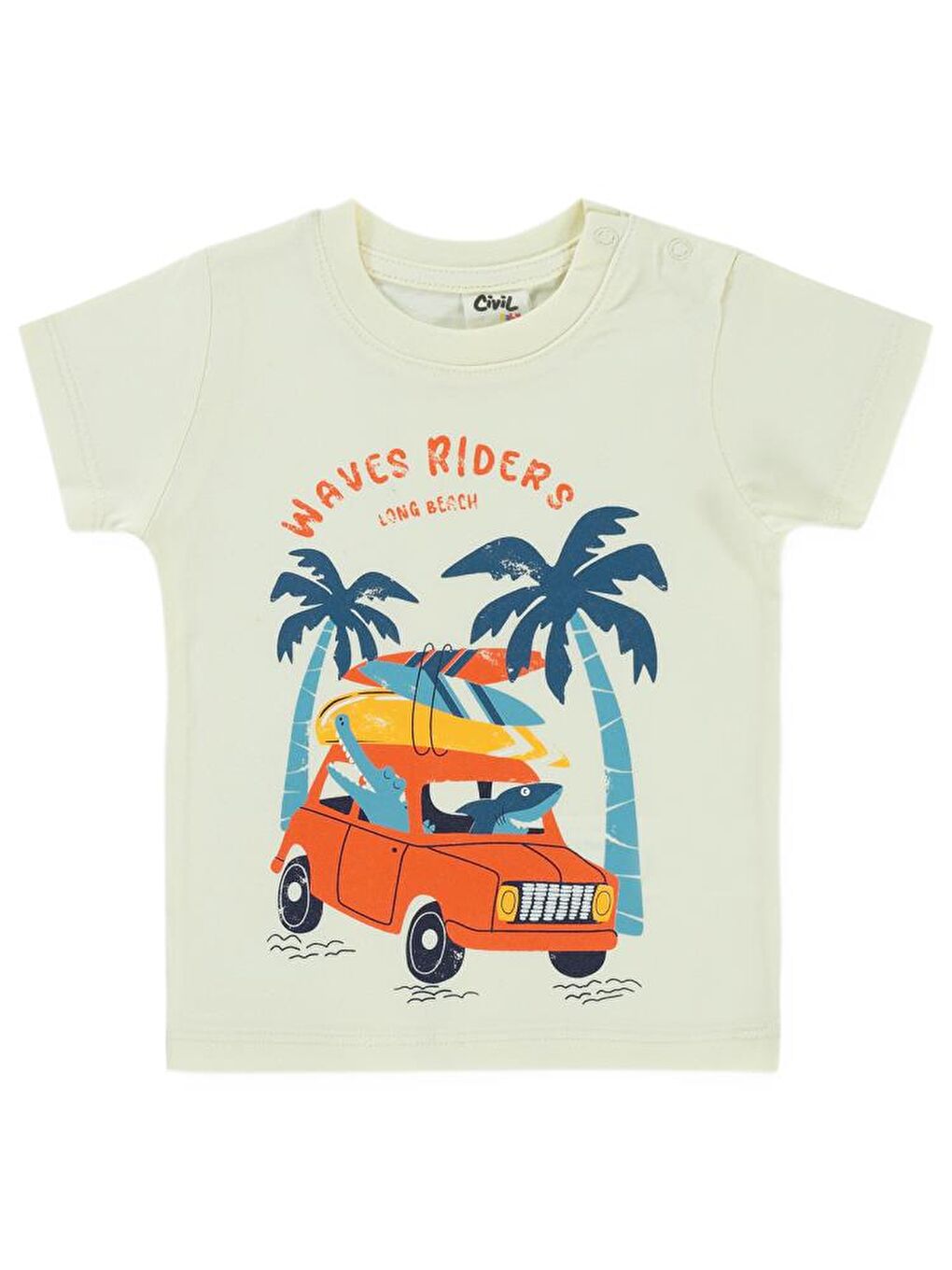 Ekru Baby Waves Riders Baskılı 6-18 Ay Tişört