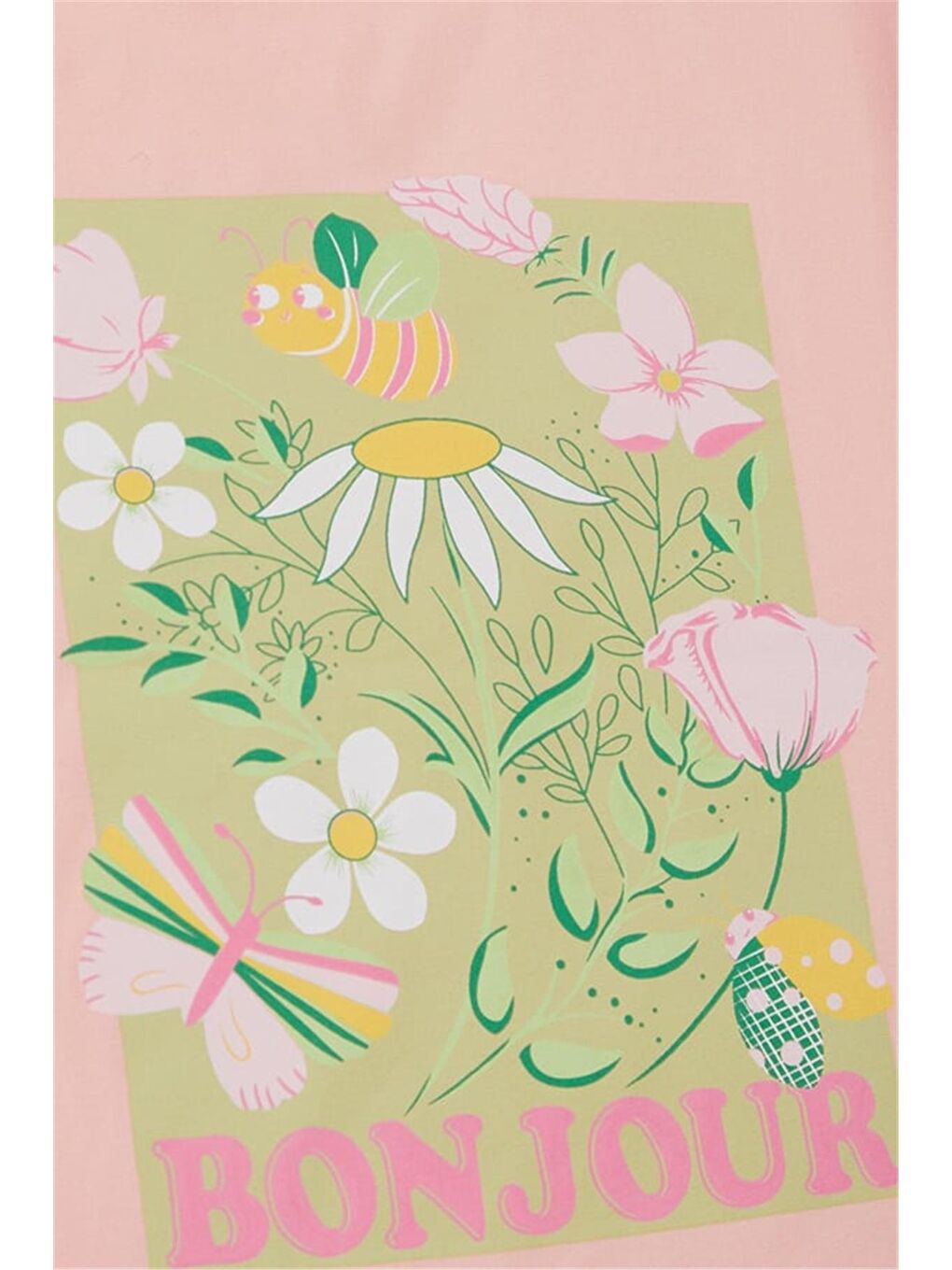 Pembe Kız Çocuk Tişört Crop Doğa Temalı Hayvancık Baskılı Somon (6-12 Yaş)-7