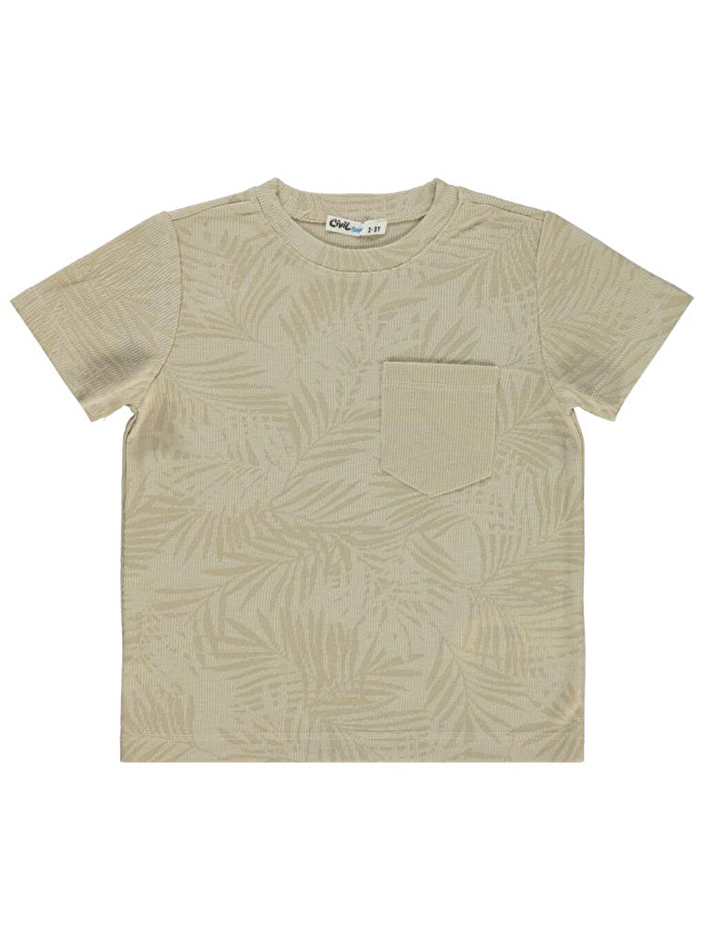 Bej Boys Kendinden Palmiye Desenli Cepli 2-5 Yaş Tişört-1