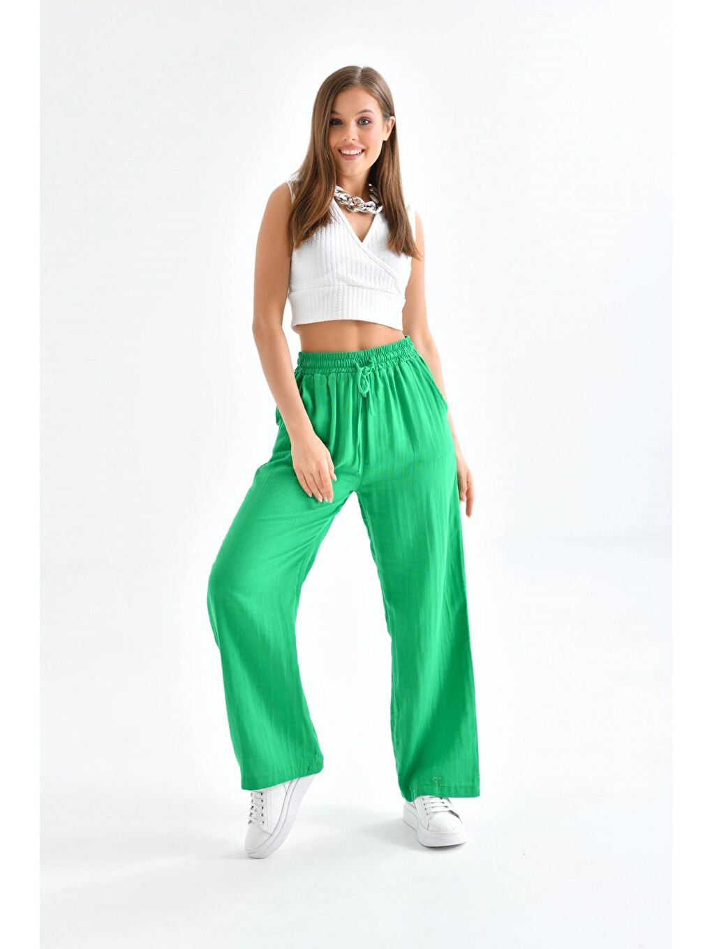 Bol Paça Kadın Yeşil Pantolon