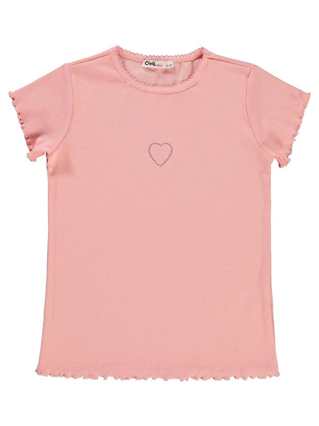 Pembe Girls Kalp Baskılı 6-9 Yaş Tişört-1