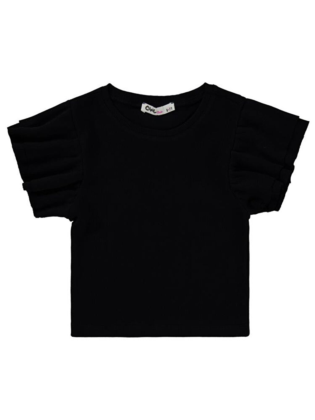 Siyah Girls Volan Kollu 6-9 Yaş Tişört