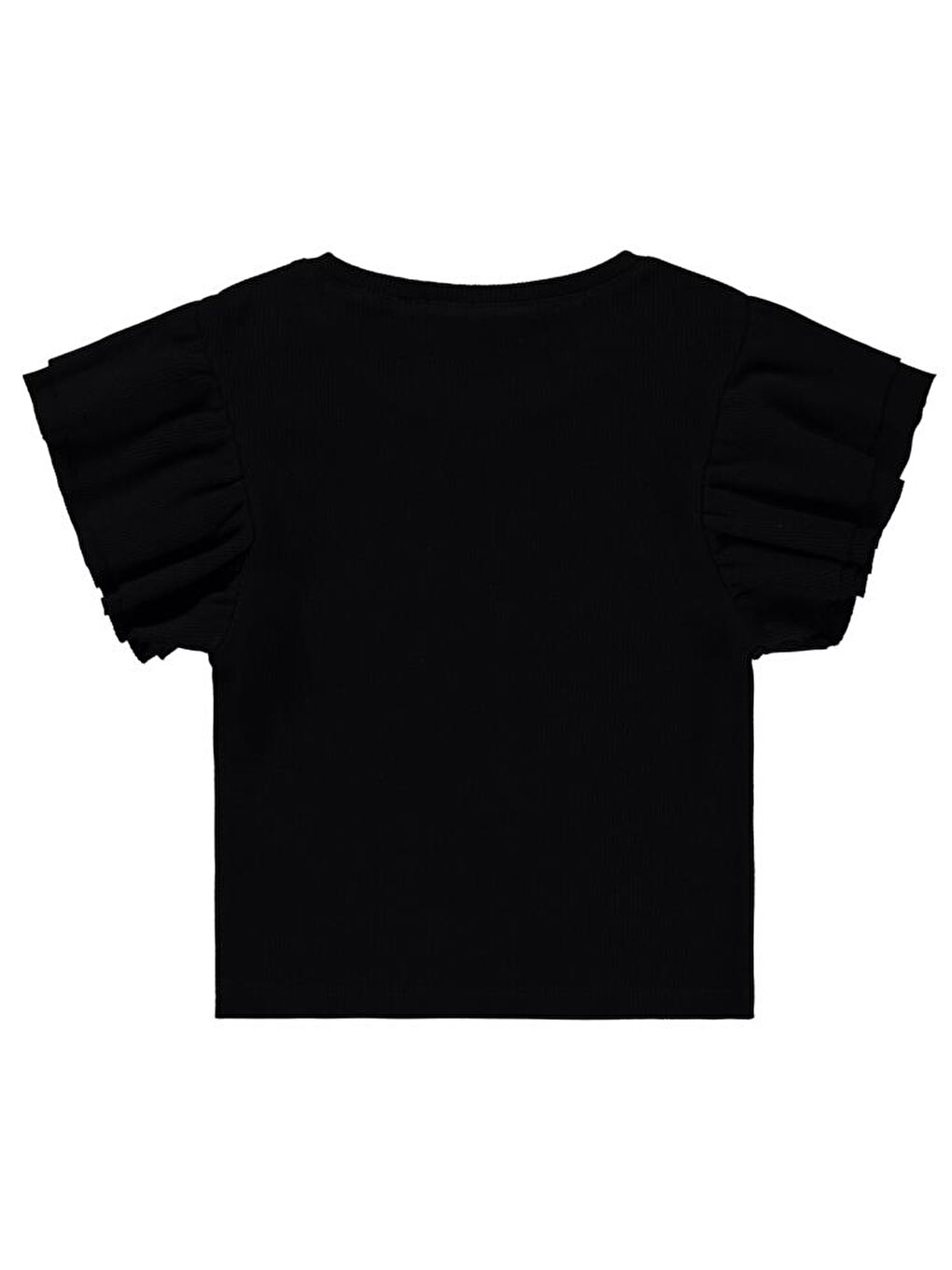 Siyah Girls Volan Kollu 6-9 Yaş Tişört-1