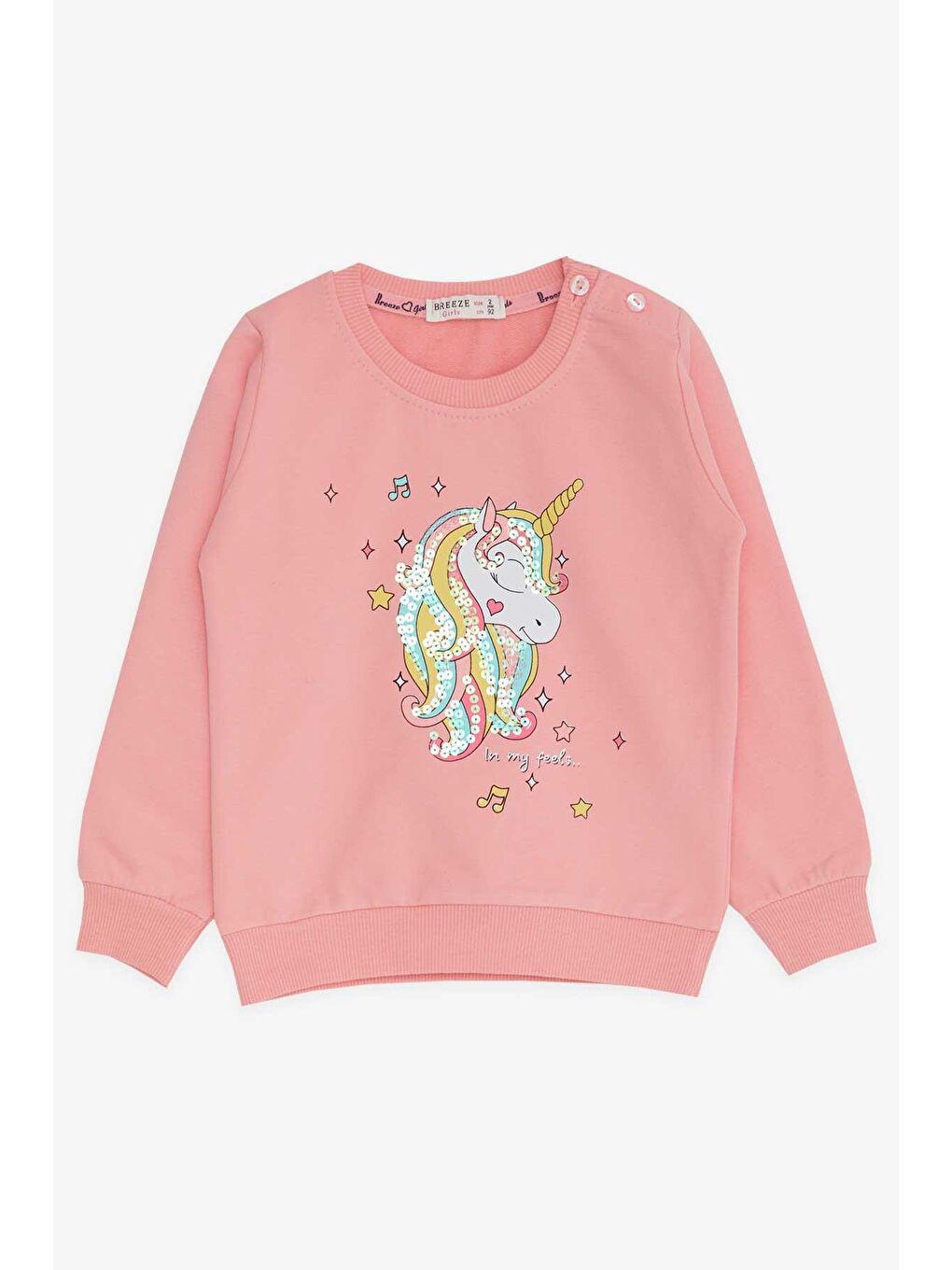 Breeze Somon Kız Çocuk Sweatshirt Baskılı Pullu Unicorn Somon (2-3 Yaş)