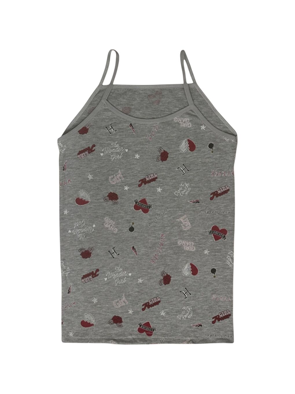 Karışık Bisiklet Yaka Baskılı Kız Çocuk İp Askı Atlet 3'lü-3