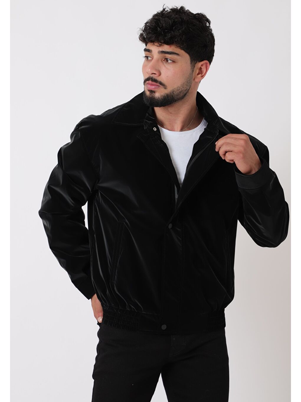 Siyah Yakalı Bel Lastikli Nova Mevsimlik Yağlı Görünümlü Mont BL 1811_60326