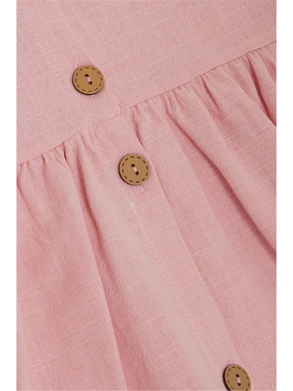 Kız Çocuk Keten Elbise Düğmeli Yanları Cepli Pembe (6-12 Yaş)-7