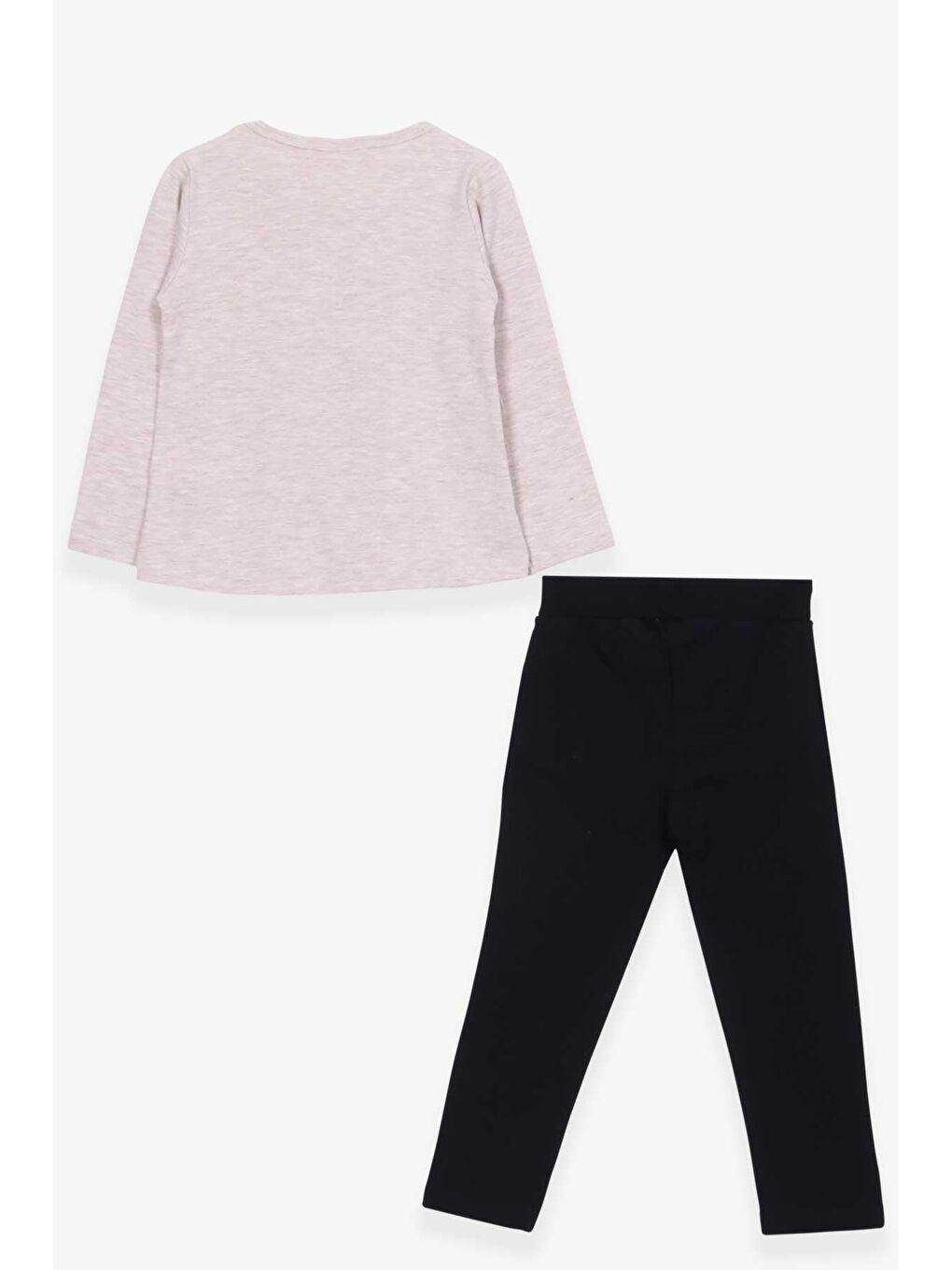 Kız Çocuk Taytlı Takım Simli Yazı Baskılı Bej Melanj (3-8 Yaş)-2