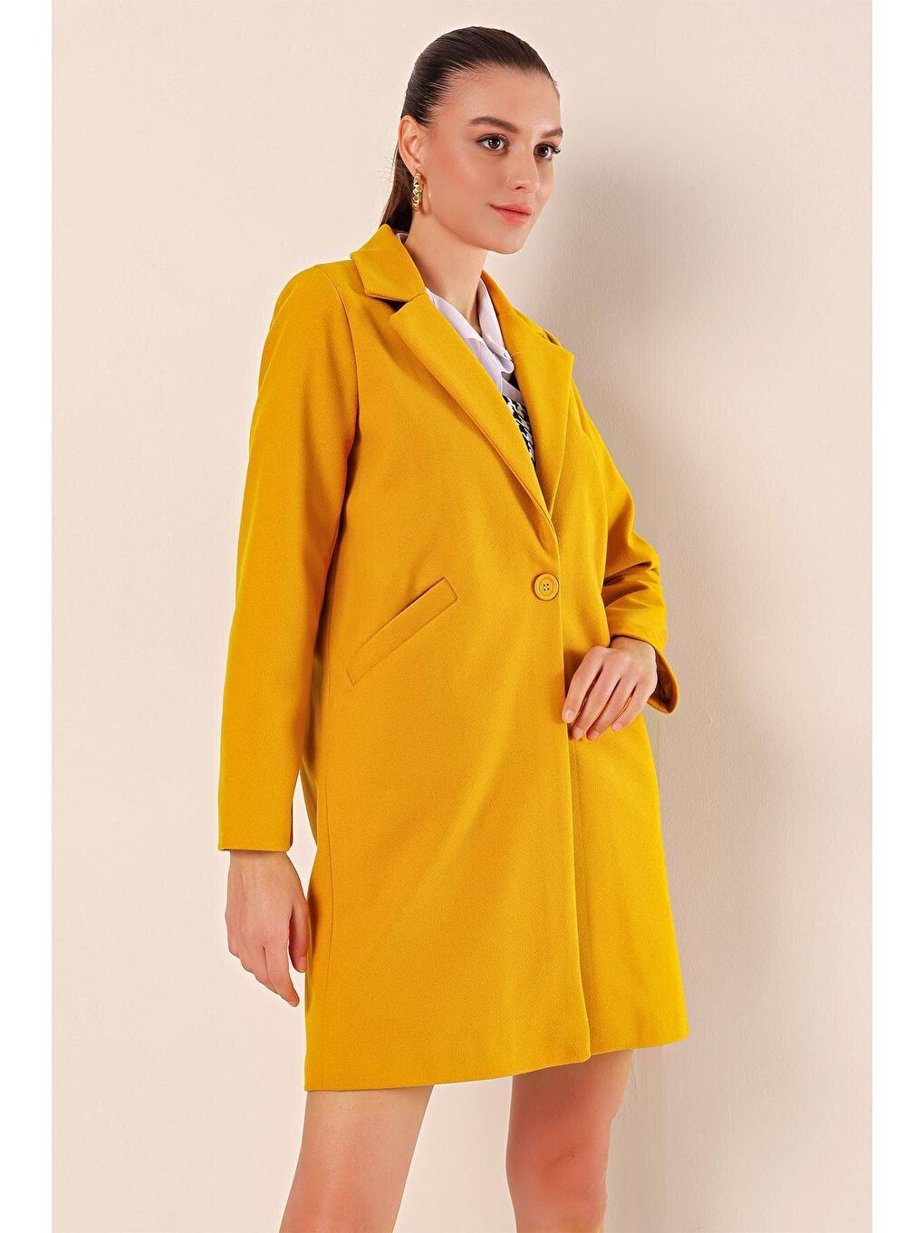 9085 Kaşe Kaban - Sarı-4