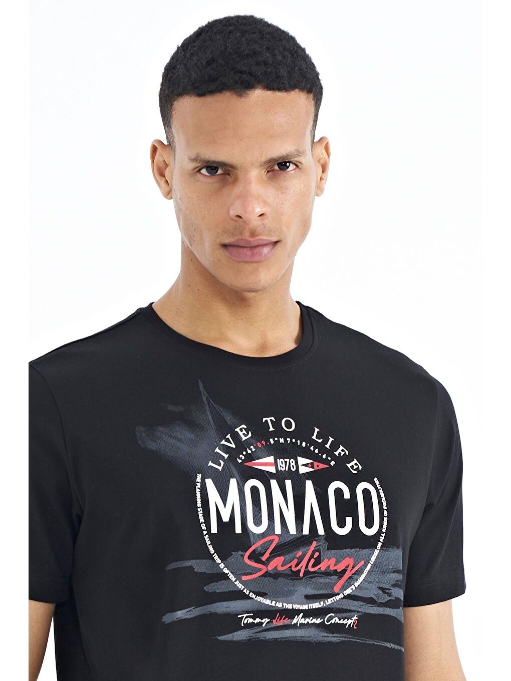 Siyah Baskı Detaylı O Yaka Standart Kalıp Erkek Tişört - 88188-2