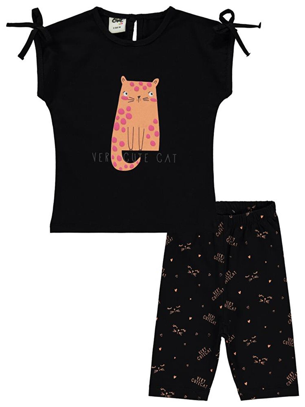 Siyah Baby Kedi Baskılı 6-18 Ay Takım-2