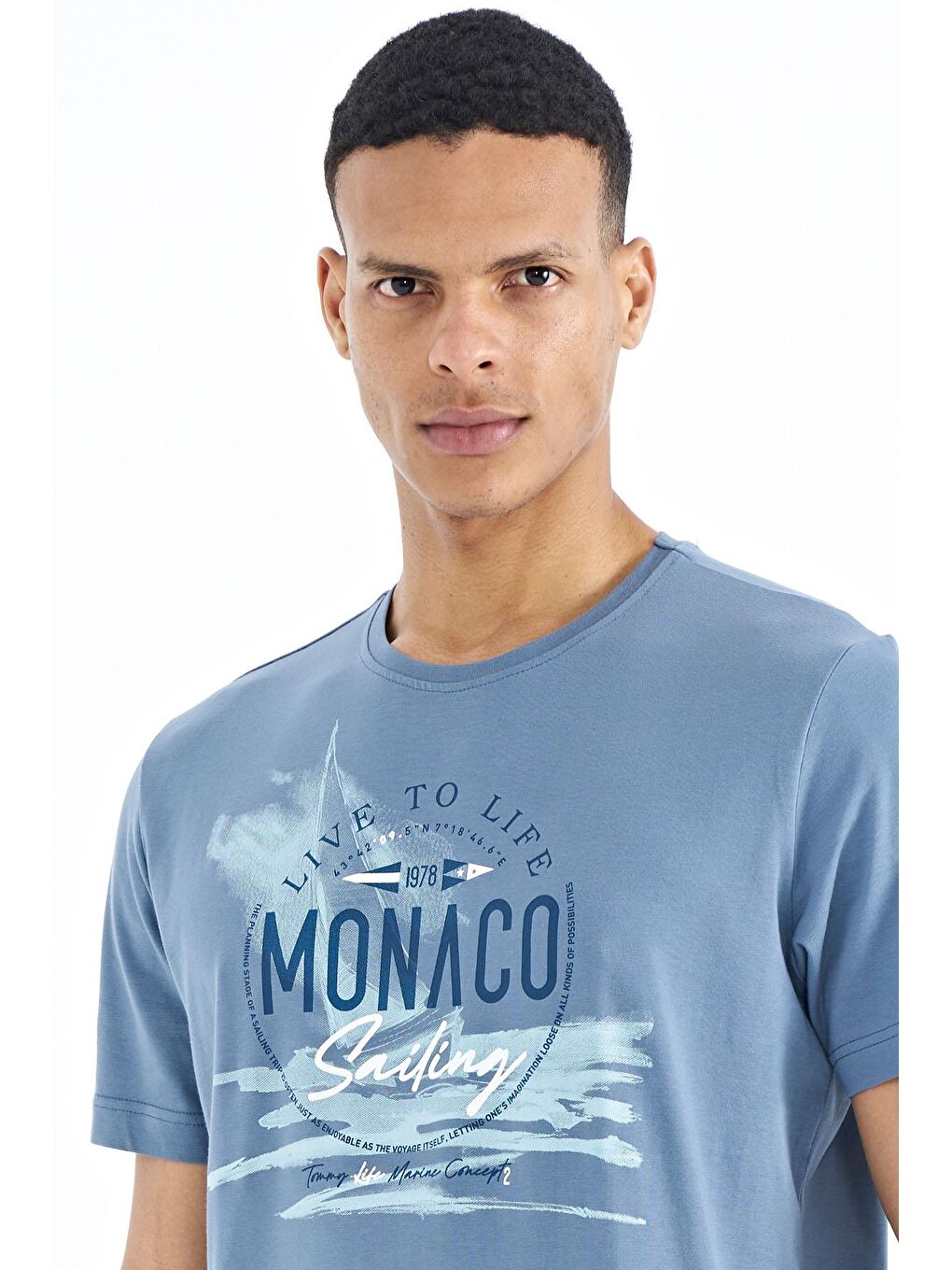 Petrol Baskı Detaylı O Yaka Standart Kalıp Erkek Tişört - 88188-3