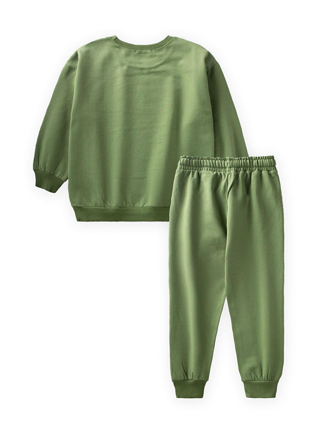 Yeşil Basıc Karyoka Detaylı Sweatshirt Takım 3-8 Yaş yağ yeşili-1