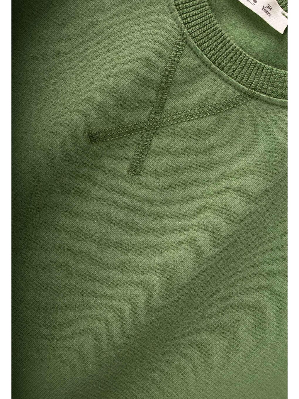 Yeşil Basıc Karyoka Detaylı Sweatshirt Takım 3-8 Yaş yağ yeşili-2