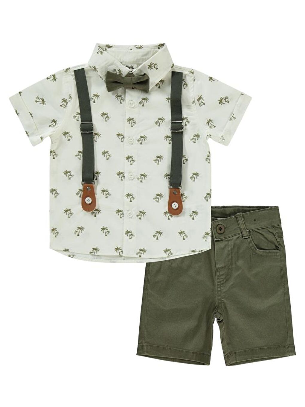 Haki Baby Palmiye Desenli 6-18 Ay Takım-2