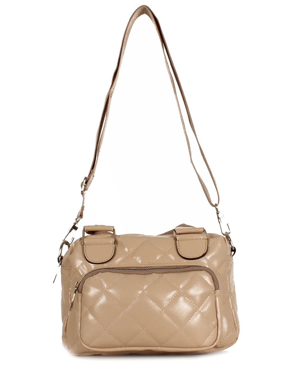 Bej Kadın Kapitoneli Üç Bölmeli El ve Omuz Çantası (10457)-3