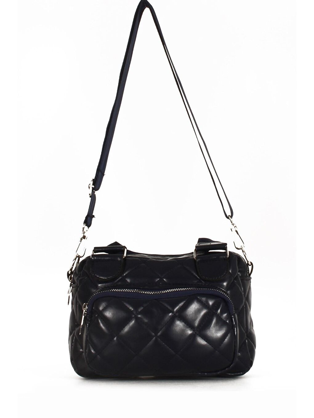 Lacivert Kadın Kapitoneli Üç Bölmeli El ve Omuz Çantası (10457)-3