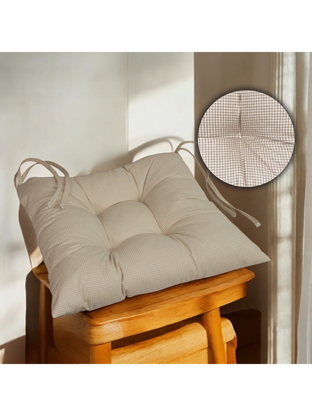 Bej Pöti Kare Desen Sandalye , Piknik Minderi-1