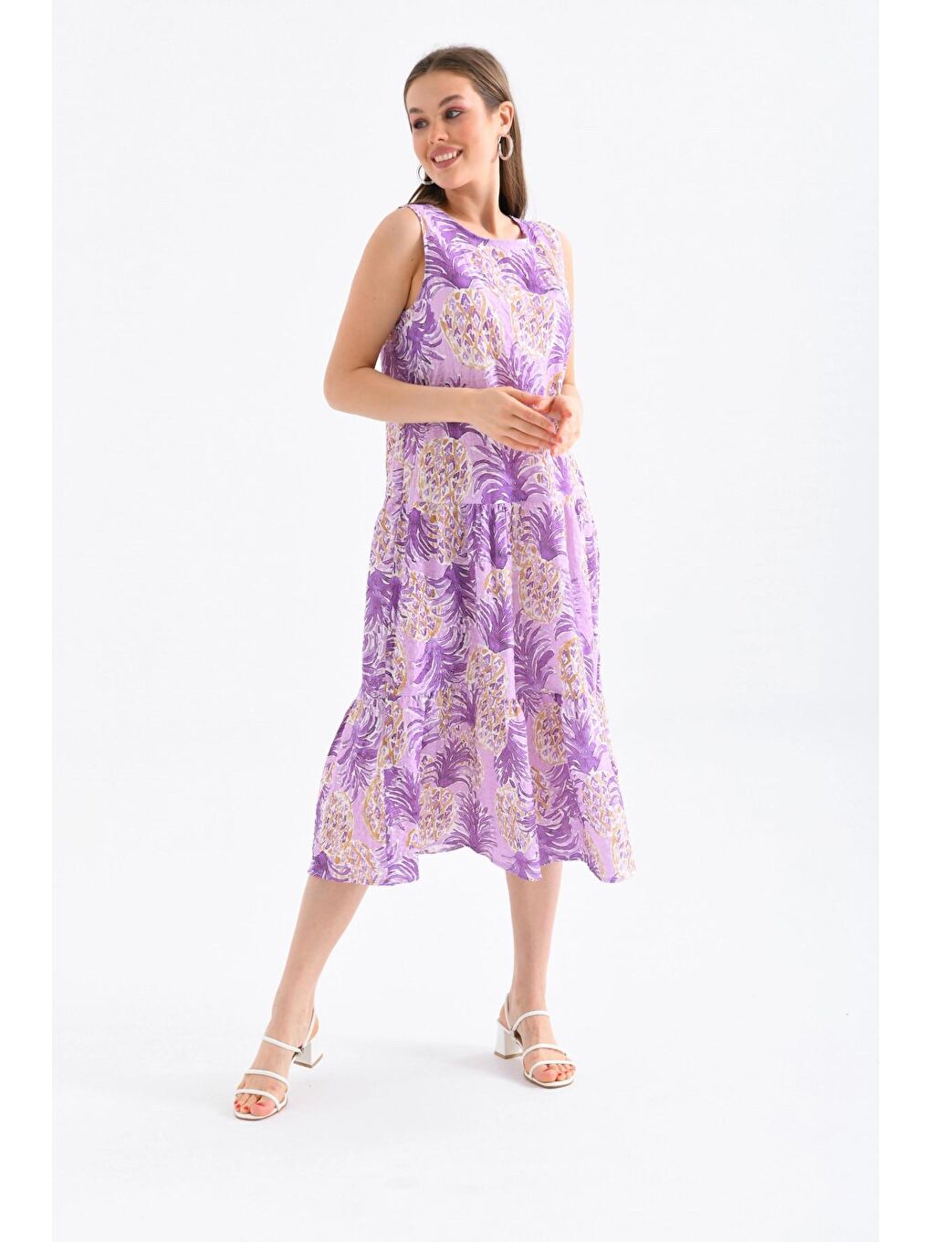 Kadın Lila Rengi Uzun Elbise-4