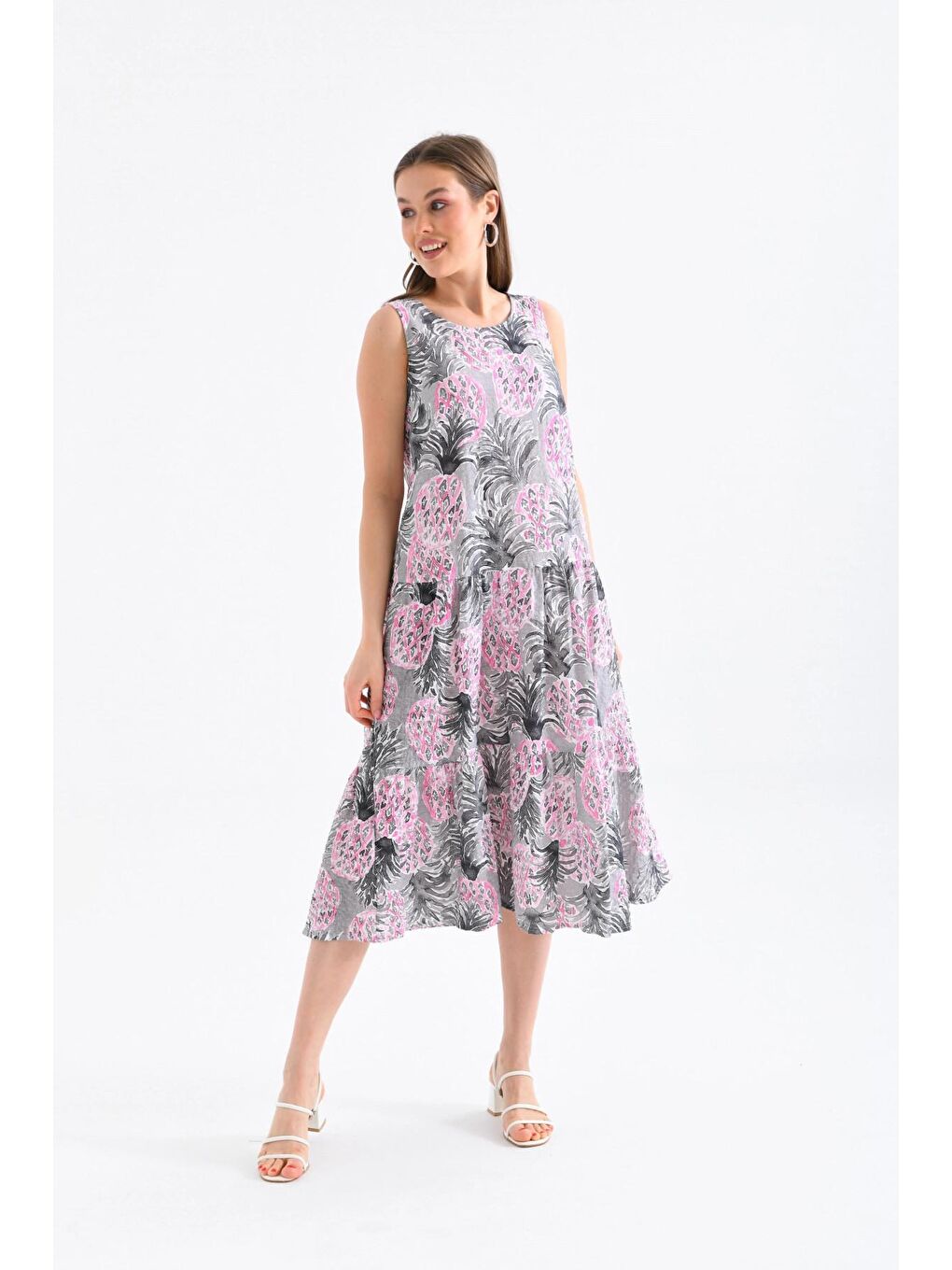 Pembe Renk Ananaslı Elbise