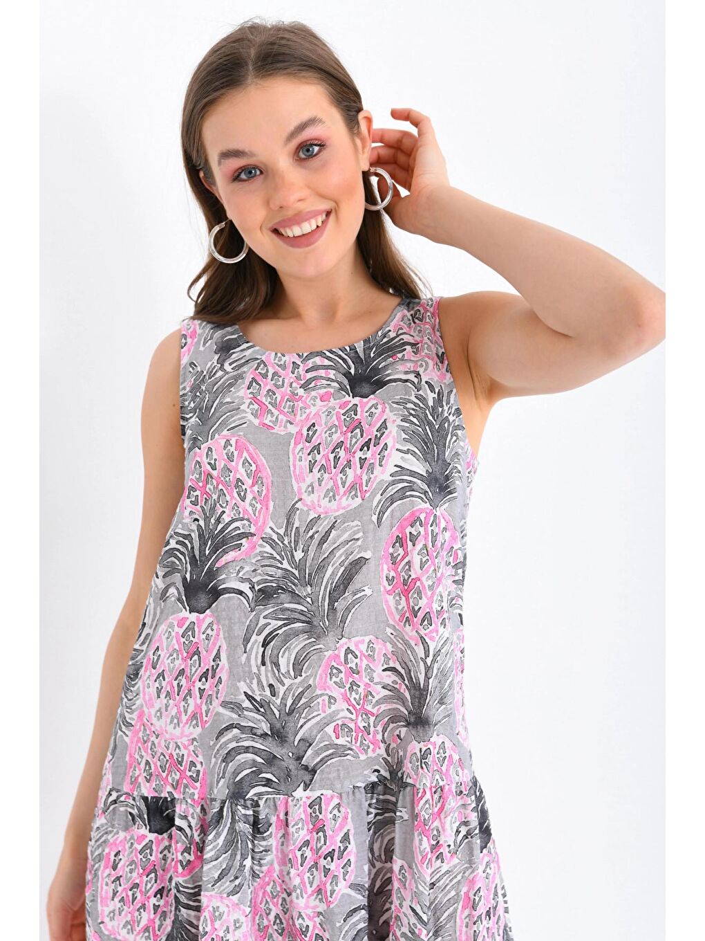 Pembe Renk Ananaslı Elbise-2