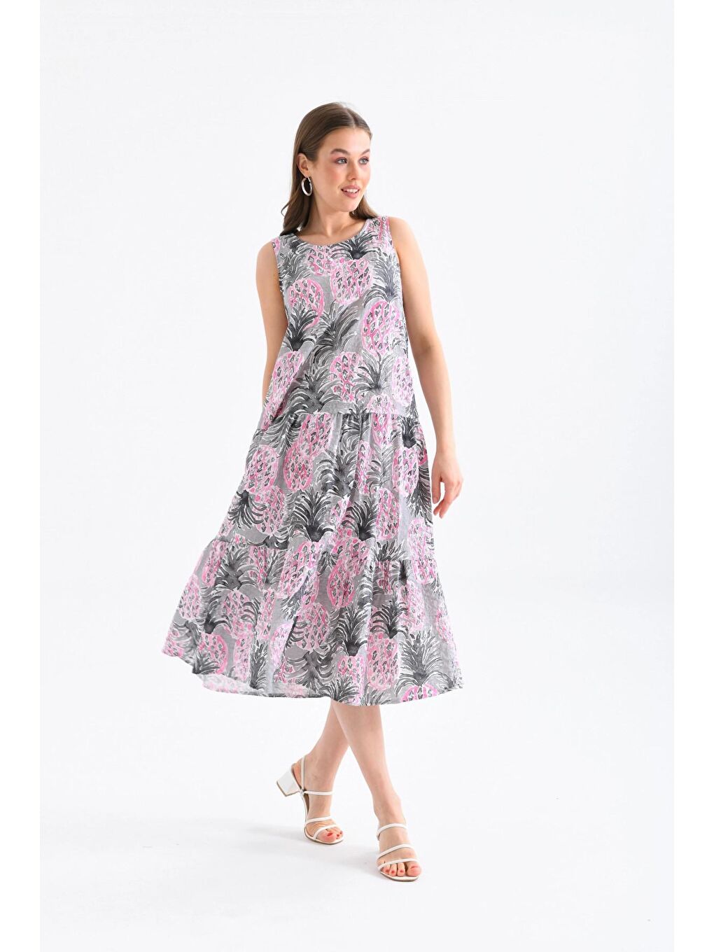 Pembe Renk Ananaslı Elbise-3