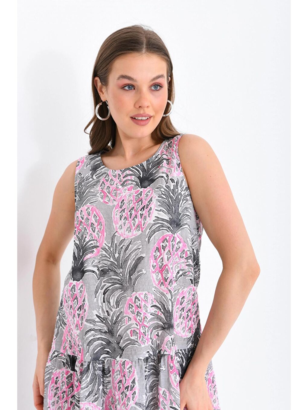 Pembe Renk Ananaslı Elbise-4