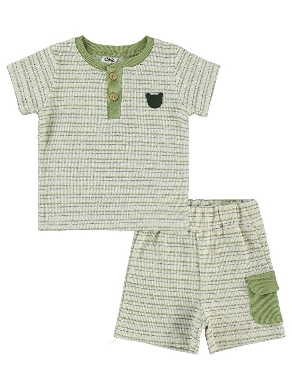 Ekru Baby Çizgili 6-18 Ay Takım