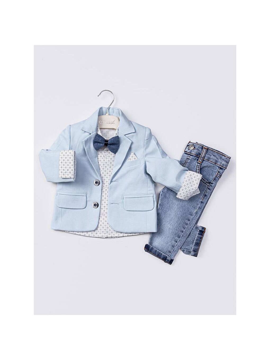 Papyonlu Ceketli 4'lü 6-18 Ay Takım - Mavi6-9 Ay-1