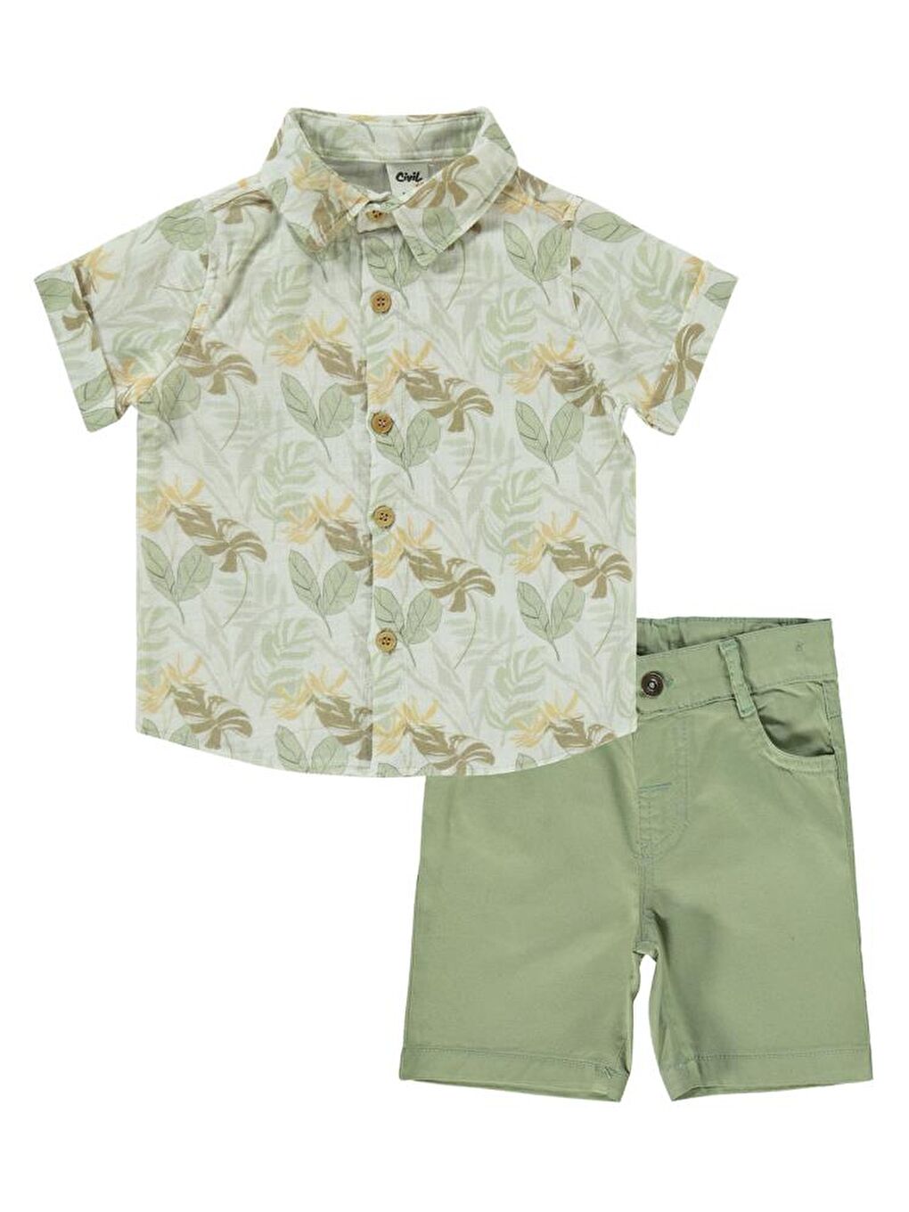 Haki Baby Yeşil Yaprak Desenli 6-18 Ay Takım-1