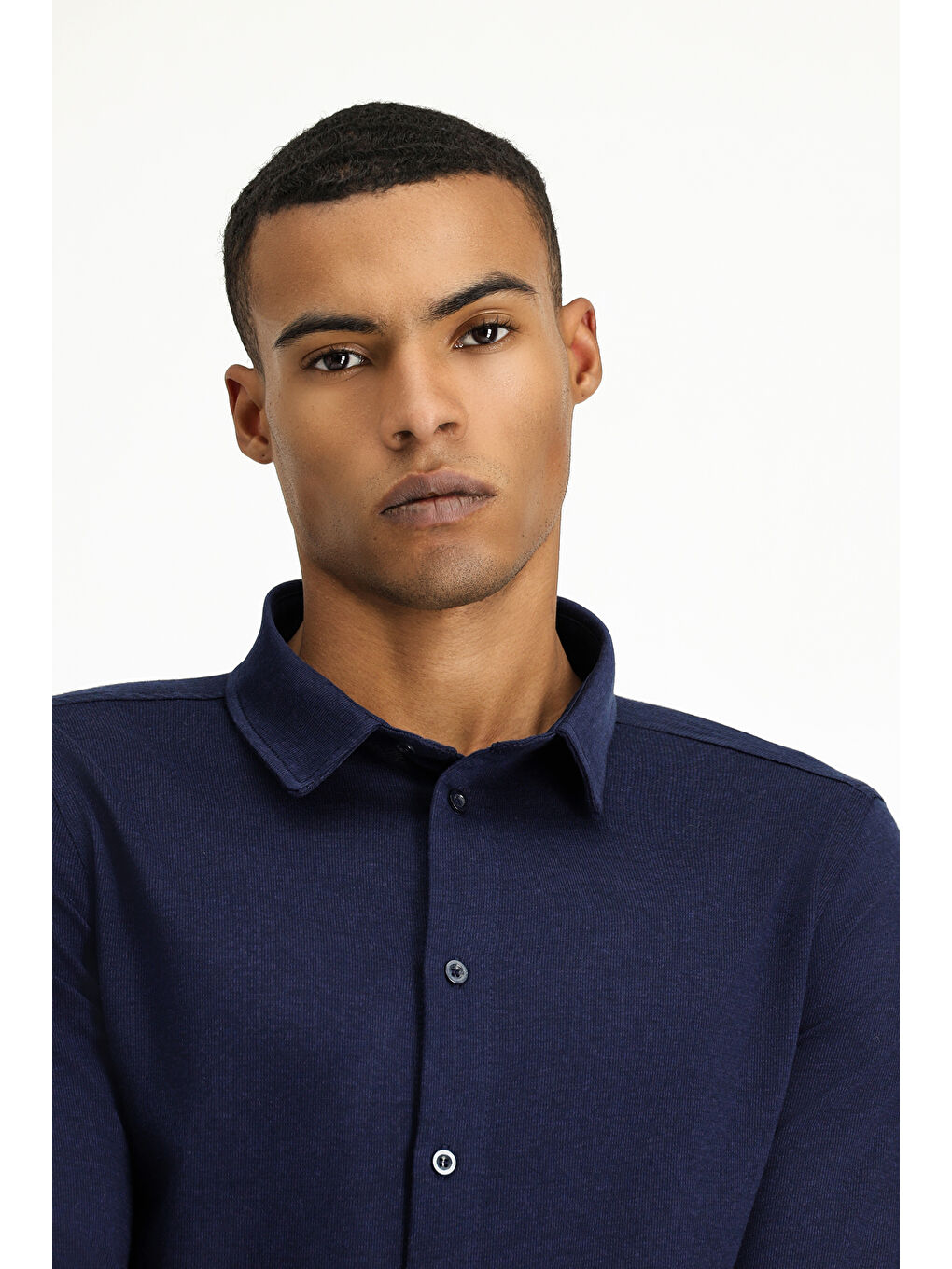 Lacivert Uzun Kol Regular Fit Çizgili Örme Pamuk Gömlek-2