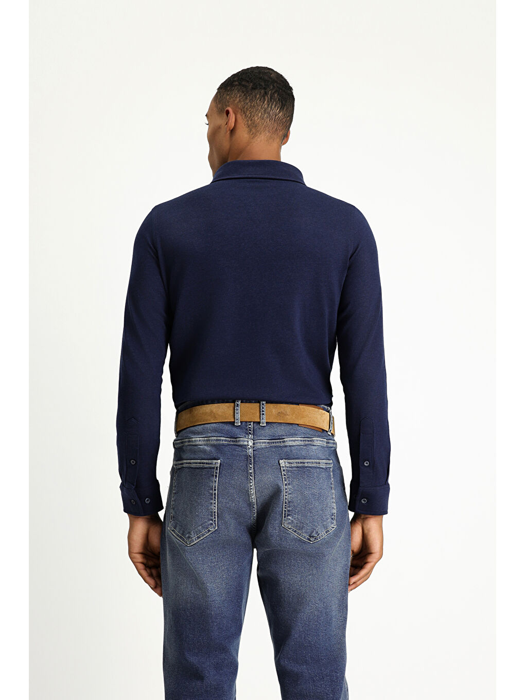 Lacivert Uzun Kol Regular Fit Çizgili Örme Pamuk Gömlek-3