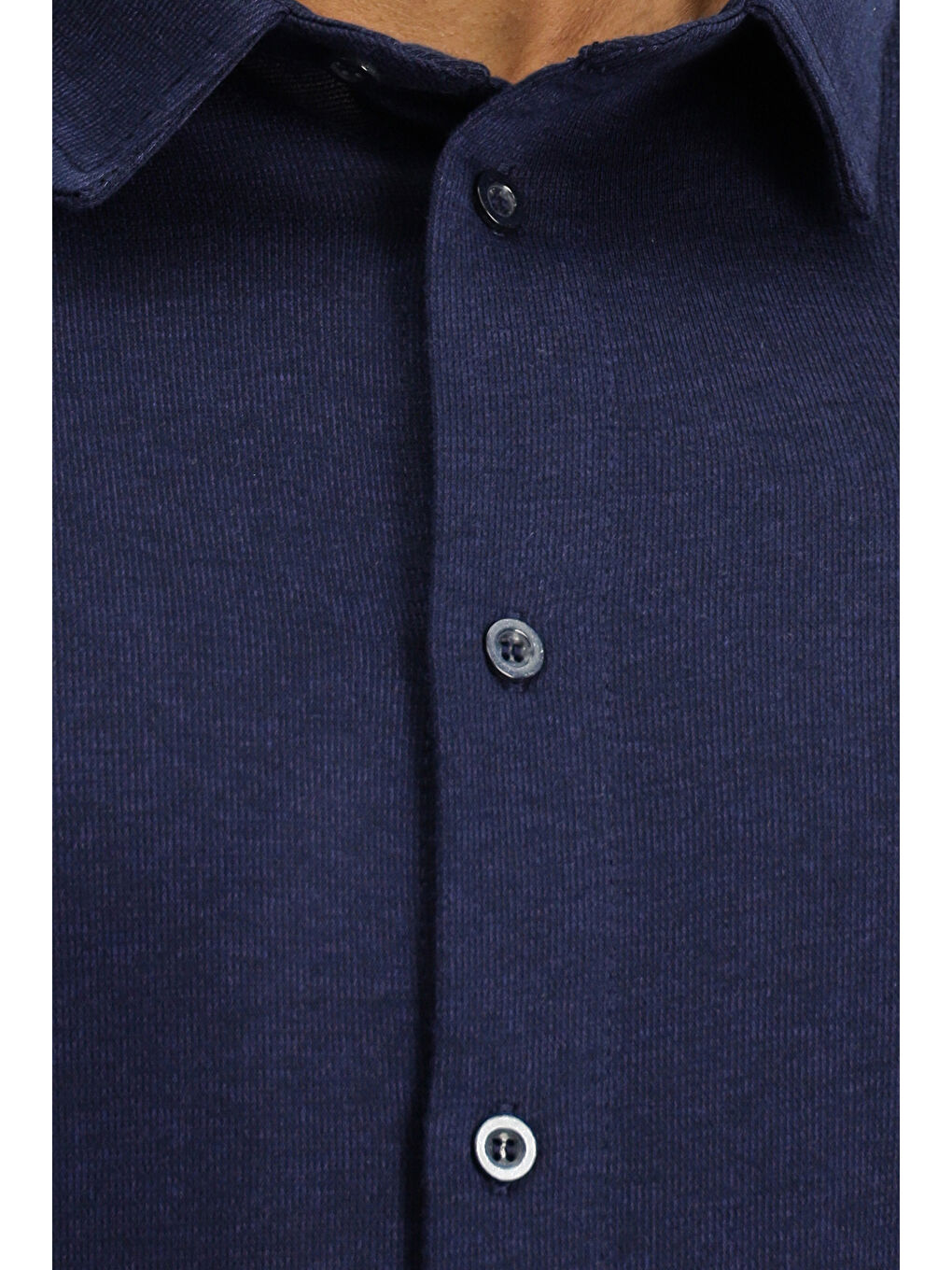 Lacivert Uzun Kol Regular Fit Çizgili Örme Pamuk Gömlek-4