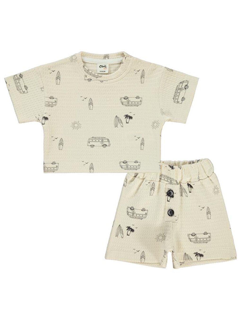 Bej Baby Araba Baskılı 6-18 Ay Takım-2