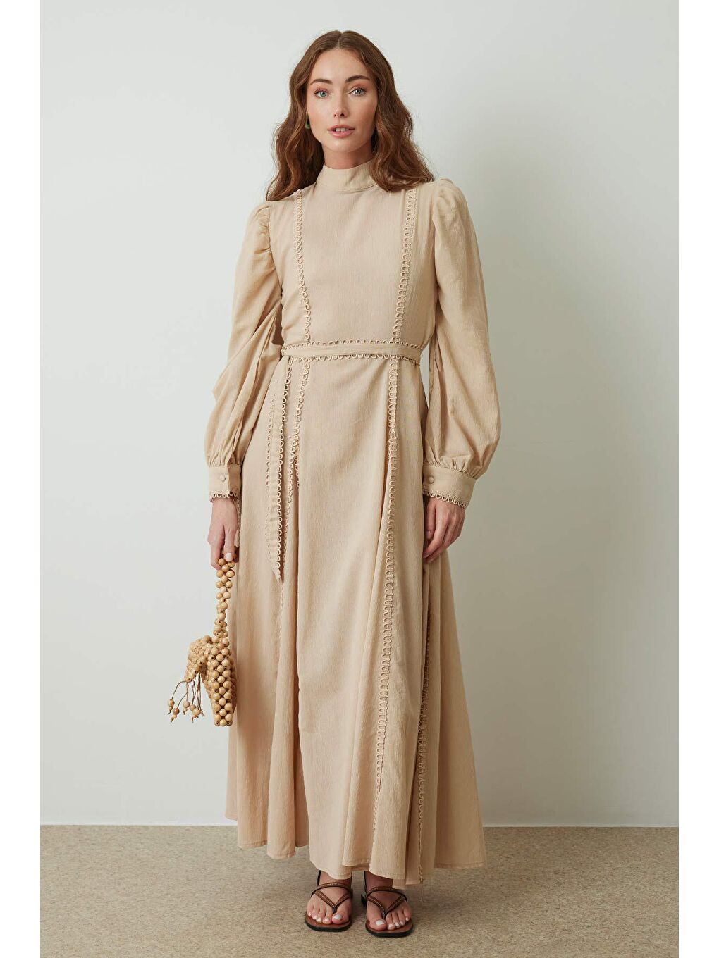 Kahverengi Kazabilanka Sütlü Kahve Keten Elbise-1