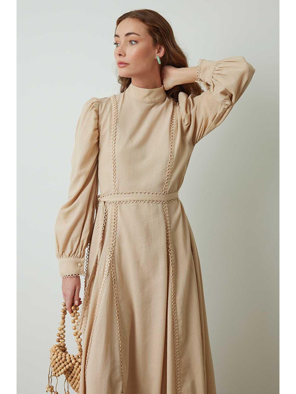 Kahverengi Kazabilanka Sütlü Kahve Keten Elbise-2