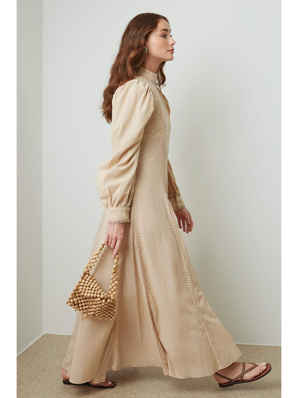 Kahverengi Kazabilanka Sütlü Kahve Keten Elbise-3