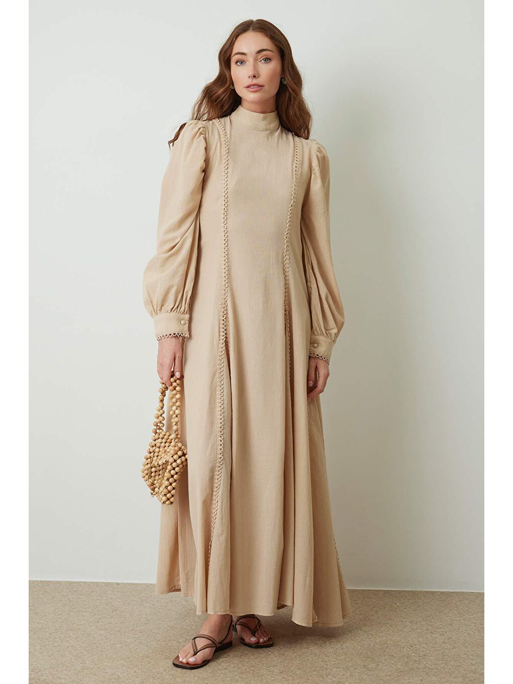 Kahverengi Kazabilanka Sütlü Kahve Keten Elbise-4