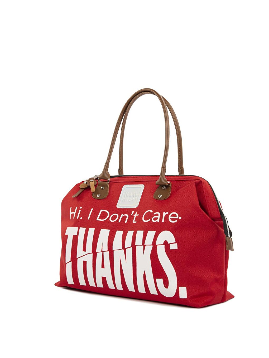 Kırmızı Kesik Yazı Baskılı Omuz Askılı Çanta-1