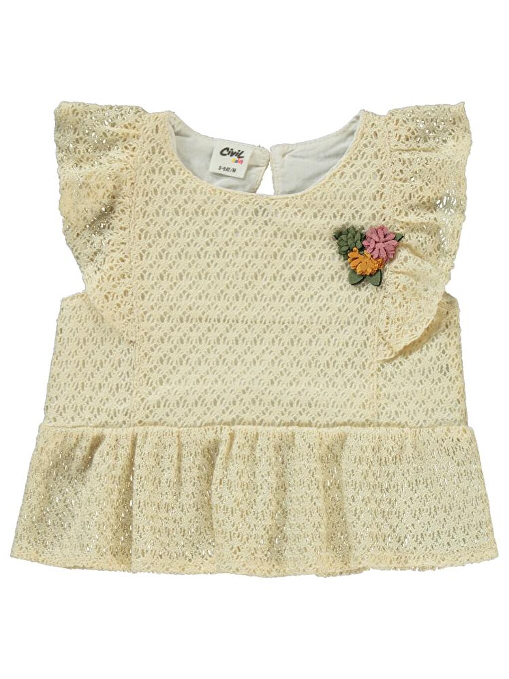 Ekru Baby Kol Fırfırlı Dantelli 6-18 Ay Takım-1