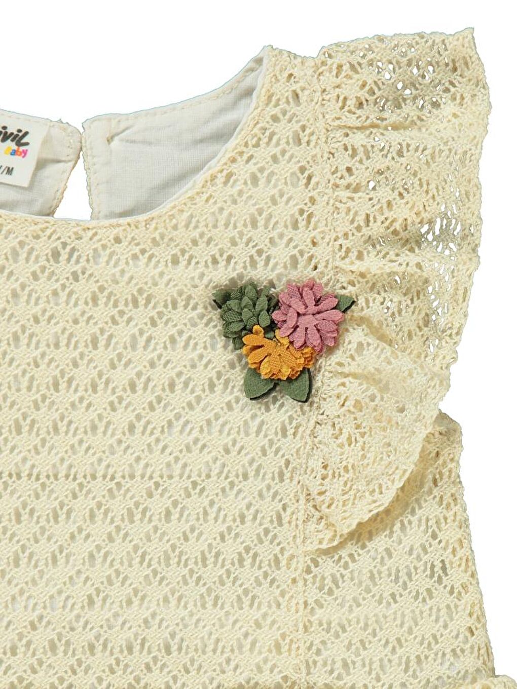 Ekru Baby Kol Fırfırlı Dantelli 6-18 Ay Takım-2