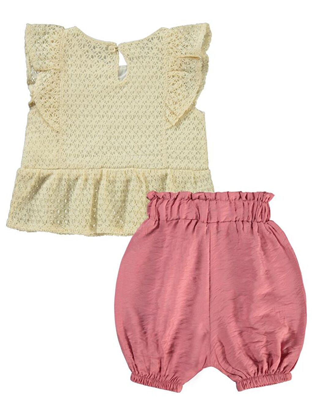Ekru Baby Kol Fırfırlı Dantelli 6-18 Ay Takım-3