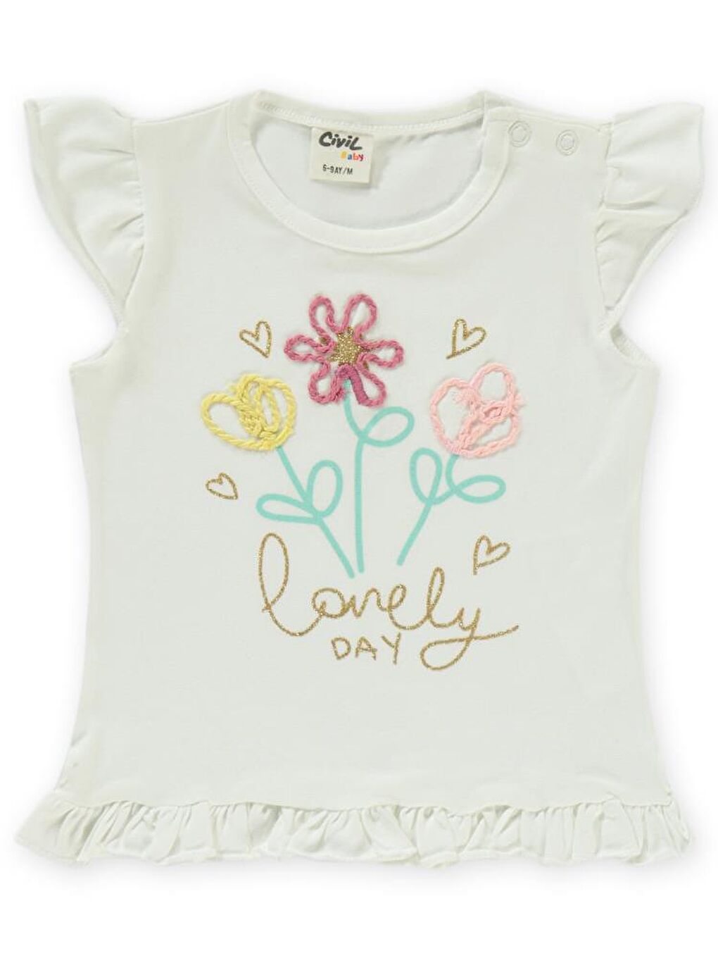 Ekru Baby Çiçek Nakışlı 6-18 Ay Takım-2