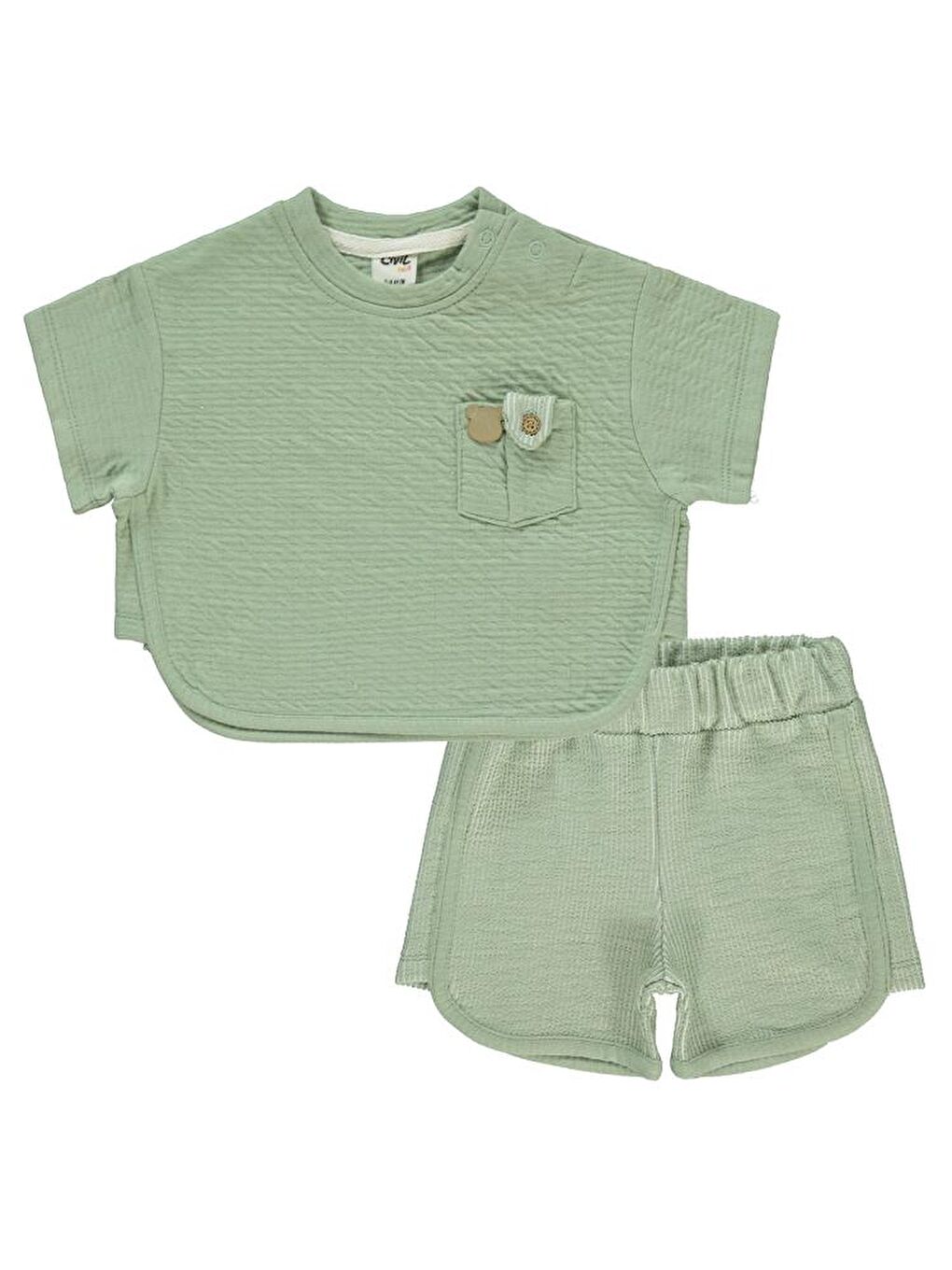 Haki Baby Düğme Detaylı 6-18 Ay Takım-2