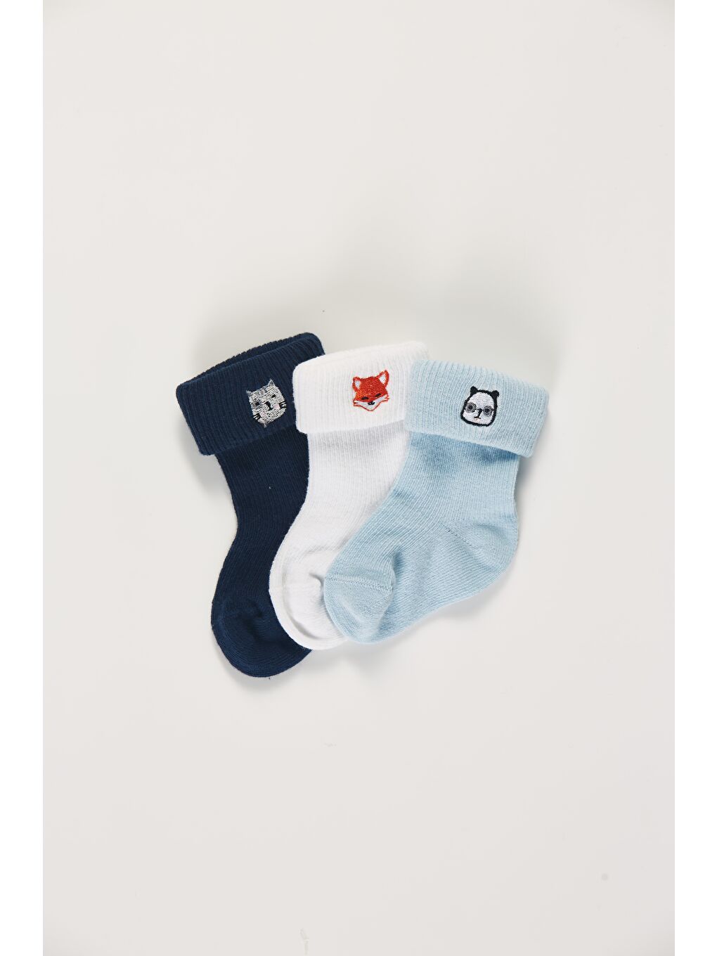 Karışık Baby Socks 3'lü Paket Bebek Renkli Pamuklu Nakışlı Dikişsiz Kıvırmalı Soket Çorap-1