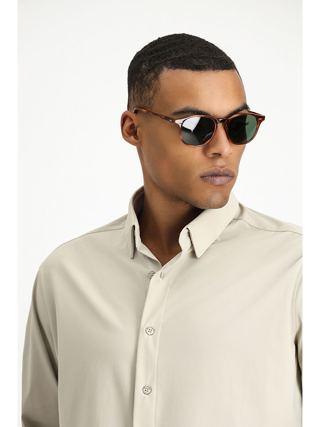 Bej Techno-Line Uzun Kol Regular Fit Elastanlı Gömlek-3