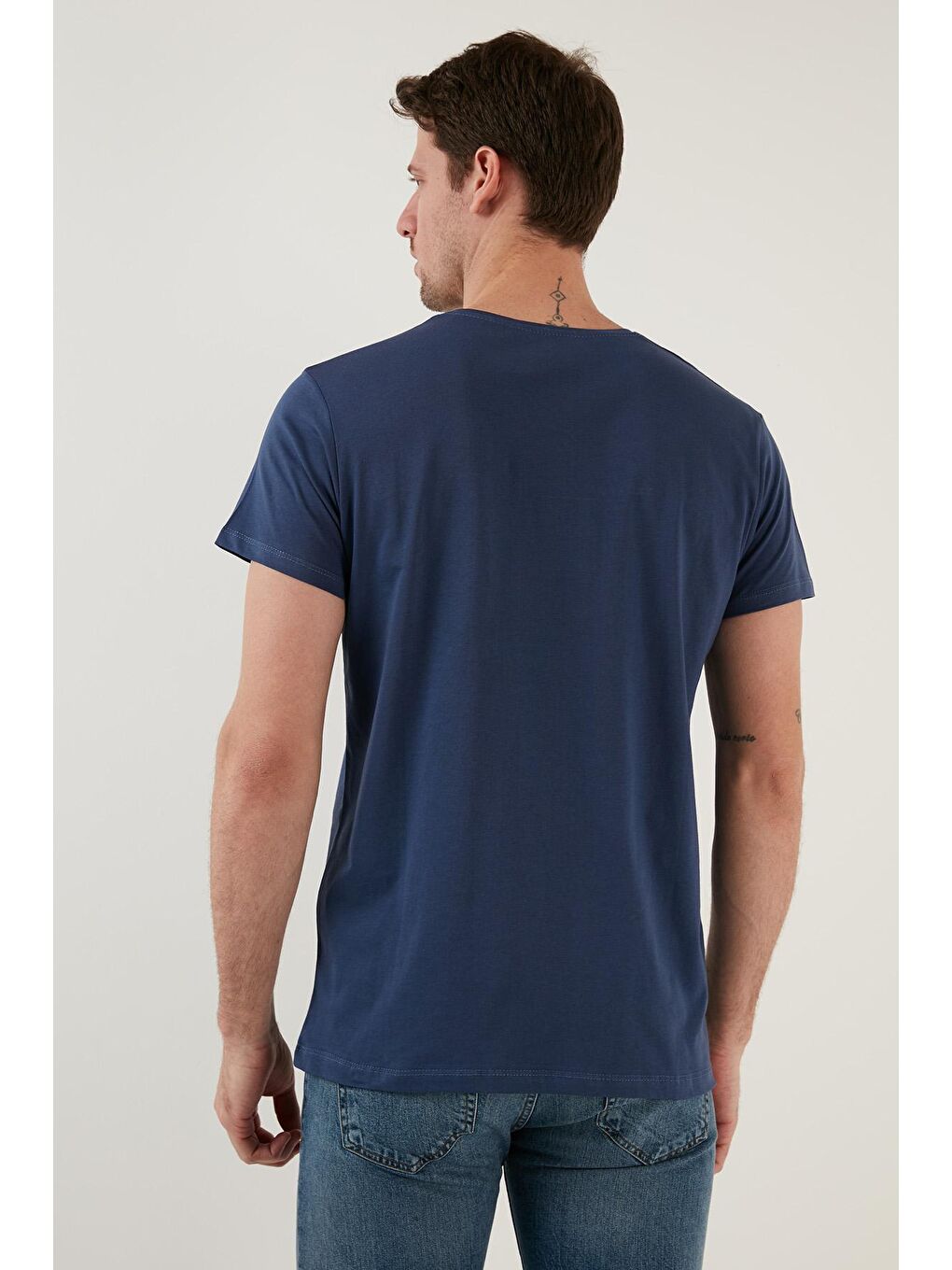 Lacivert Yazı Baskılı Bisiklet Yaka %100 Pamuk Slim Fit Basic Tişört 541TACTICAL-4